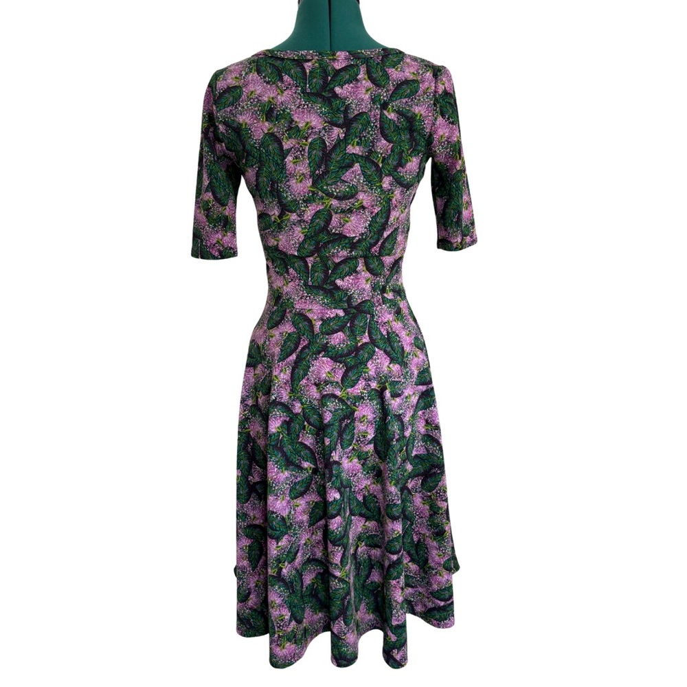 LuLaRoe Green and Purple Floral Midi Dress Stretchy - Picture 2 of 3